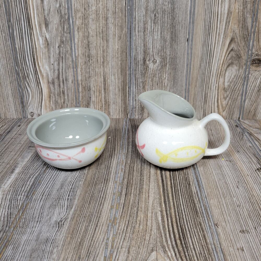 Vintage Harkerware Seafare Atomic Fish Creamer Sugar Bowl Set MCM No Lid